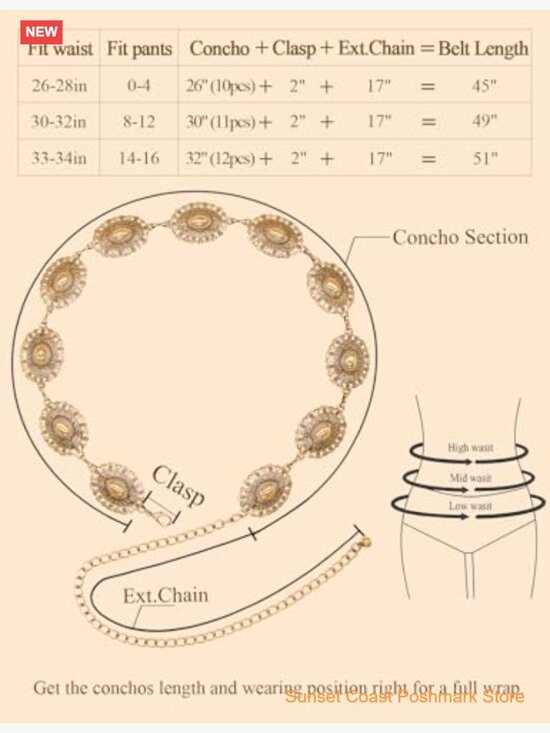 Western Metal Concho Belt for Women Cowgirl Chain Belt Dresses Jeans Country